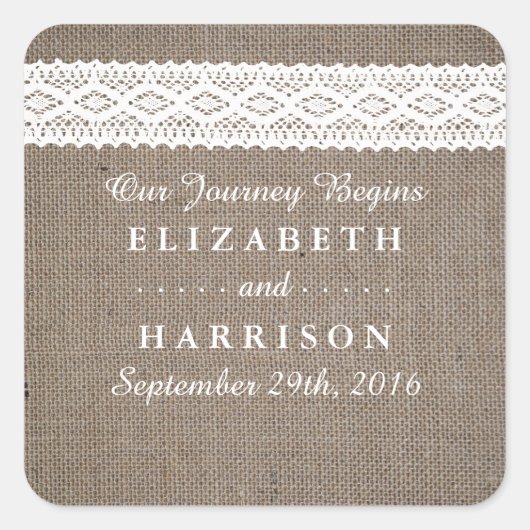 バーラップ&素朴ヴィンテージホワイトレース結婚式の引き出物 ラウンドシール (正面)