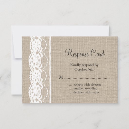 バーラップRSVPの白のレース 出欠カード (正面)