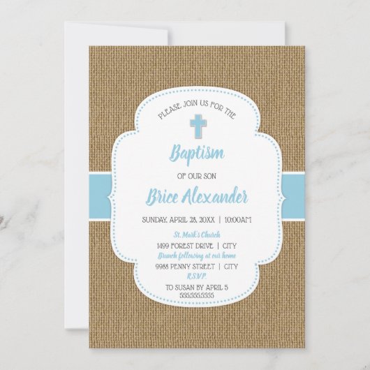 バーラッ素朴プボーイバプテスマ《キリスト教》洗礼式や命名式招待状 招待状 (正面)