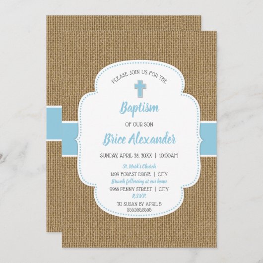 バーラッ素朴プボーイバプテスマ《キリスト教》洗礼式や命名式招待状 招待状 (正面/裏面)