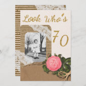 バーラッ素朴プ&レースバラ70番目の誕生日招待状 招待状 (正面/裏面)
