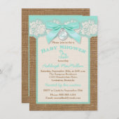 バーラフェイクップアイボリーレース、アクアベビーシャワー招待状 招待状 (正面/裏面)