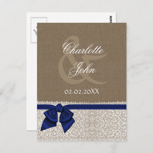 バーラフェイクップ、ネイビーブルーとホワイトレースありがとう ポストカード (正面/裏面)