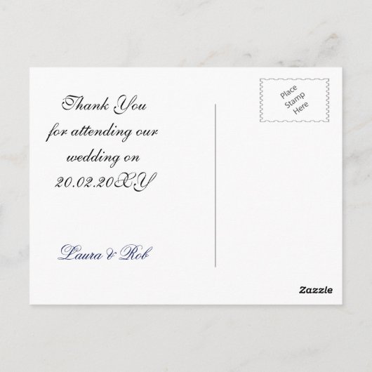 バーラフェイクップ、ネイビーブルーとホワイトレースありがとう ポストカード (裏面)