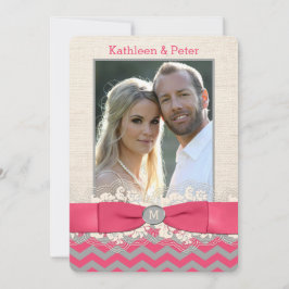 バーラフェイクップ、レースPHOTOウェディング招待、シェブロン4 招待状