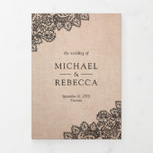 バーラ素朴ップとブラックレース結婚の写真 三つ折り招待状 (カバー)