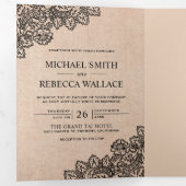 バーラ素朴ップとブラックレース結婚の写真 三つ折り招待状 (内部最初)