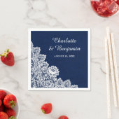 バーラ素朴ップとレースのネイビーブルー結婚ズ スタンダードカクテルナプキン (インサイチュ)