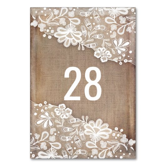 バーラ素朴ップとヴィンテージレースオールド結婚ズ テーブルナンバー (正面)