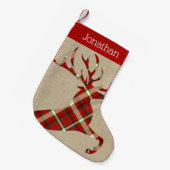 バーラ素朴ップと名前をカスタムするレッドプレイドトナカイ スモールクリスマスストッキング (正面 (吊り時))