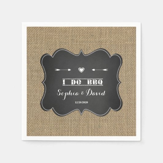 バーラ素朴ップとChalkboard I do BBQカスタム スタンダードカクテルナプキン (正面)