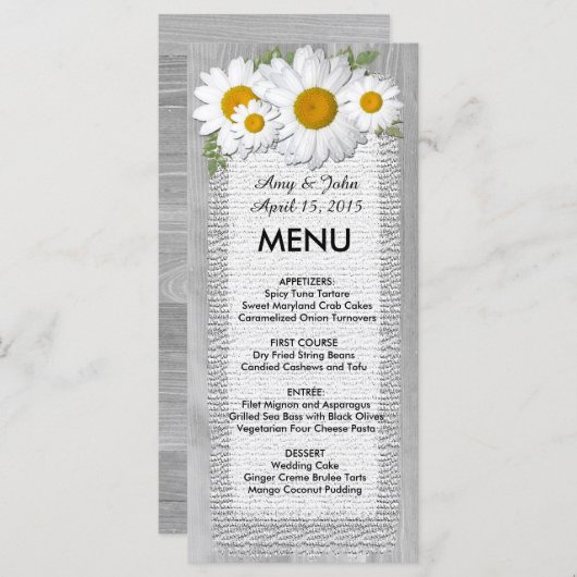 バーラ素朴ップデイジー結婚のメニューデイジー2 メニュー (正面/裏面)