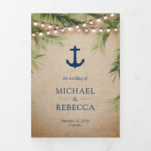 バーラ素朴ップトロピカルパームいかり結婚ライトズ 三つ折り招待状 (カバー)