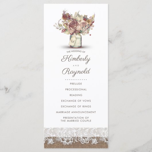 バーラ素朴ップフローラメイスンジャー結婚式 プログラム (正面)