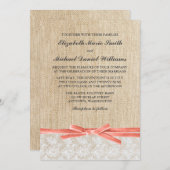 バーラ素朴ップレースコーラルリ結婚ボンズ 招待状 (正面/裏面)