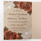 バーラ素朴ップ自然ダスティテラコッタバラ結婚ズ 三つ折り招待状 (内部最初)