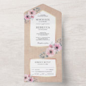 バーラ素朴ップ赤面ピンクウォーターカラーフローラ結婚ズ オールインワン招待状 (内側)