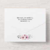 バーラ素朴ップ赤面ピンクウォーターカラーフローラ結婚ズ オールインワン招待状 (裏面)