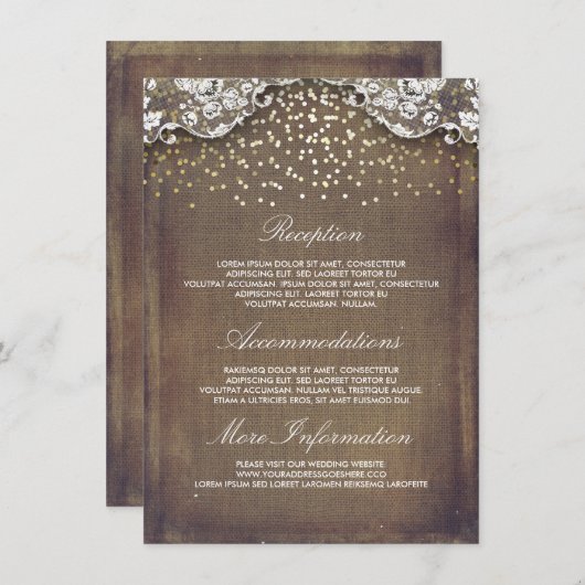 バーラ素朴ップ金ゴールド紙吹雪レ結婚ース詳細 エンクロージャーカード (正面/裏面)