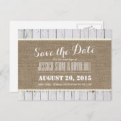 バーラ素朴ップ&ウッドストライプの結婚式日付を保存 案内ポストカード (正面/裏面)