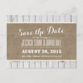 バーラ素朴ップ&ウッドストライプの結婚式日付を保存 案内ポストカード (正面)