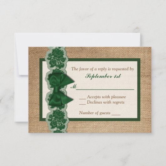 バーラ素朴ップ、プリントレース、ボーウェディングRSVPカード 出欠カード (正面)