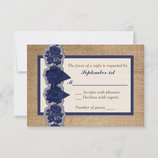 バーラ素朴ップ、プリントレース、ボーウェディングRSVPカード 出欠カード (正面)