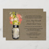 バーラ素朴ップ・メイソンの瓶と山の花結婚の 招待状 (正面/裏面)