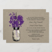 バーラ素朴ップ・メイソンの瓶と山の花結婚の 招待状 (正面/裏面)