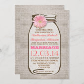 バーラ素朴ップ・メイソンの瓶ピンクの結婚ガーベラ 招待状 (正面/裏面)