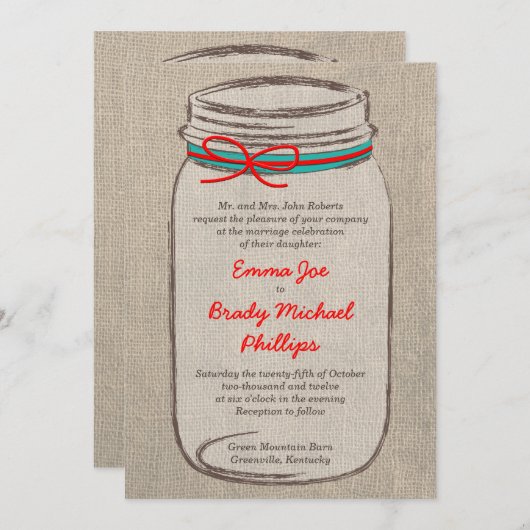 バーラ素朴ップ&メイソンジャー結婚式招待状 招待状 (正面/裏面)
