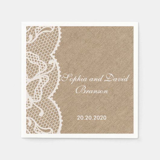 バーラ素朴ップ&レース結婚のカスタム スタンダードカクテルナプキン (正面)
