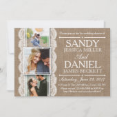 バーラ素朴ップ&レース3カスタムフォトウェディングシャワー 招待状 (正面)