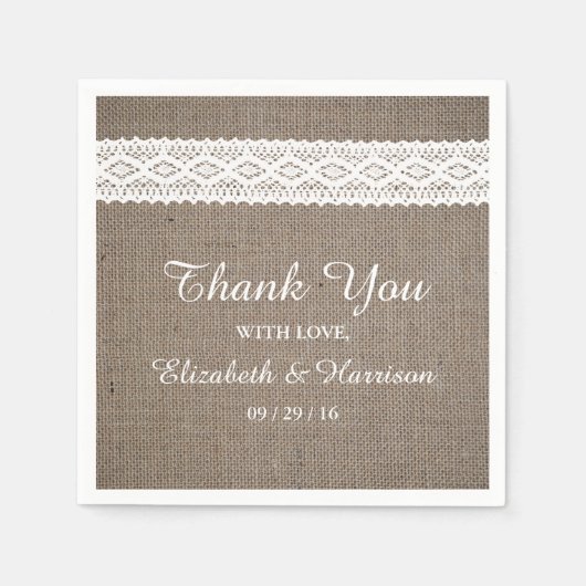 バーラ素朴ップ&ヴィンテージホワイトレース結婚ズ スタンダードカクテルナプキン (正面)