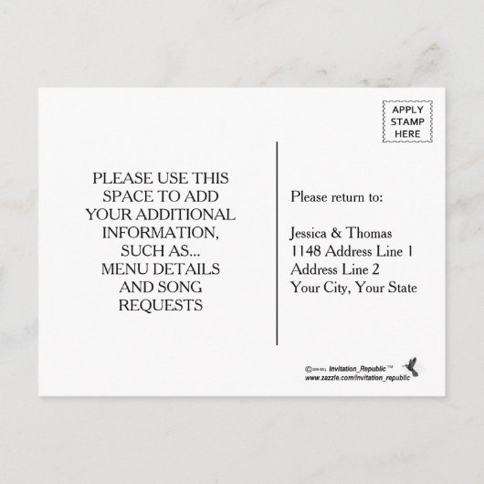 バーラ素朴ップ&ヴィンテージレースウェディングRSVP インビテーションポストカード (裏面)