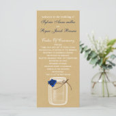 バーラ、ネイビーブルーバラメイソンjarウェディングプログラム プログラム (スタンド正面)