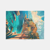 バーリイタリアトラベルアートヴィンテージ フリースブランケット (正面(横))