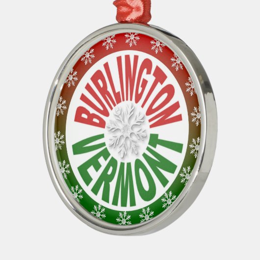 バーリントンヴァーモントの赤い緑の雪片のオーナメント メタルオーナメント (左)