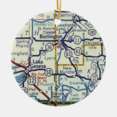 バーリントンWIヴィンテージマップ セラミックオーナメント (正面)