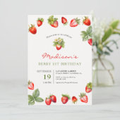 バーリーの1歳の誕生日イチゴ 招待状 (スタンド正面)