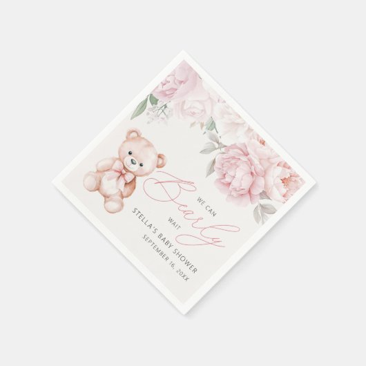 バーリーウェイテディベアピーニーベビーシャワー紙 スタンダードカクテルナプキン (角)