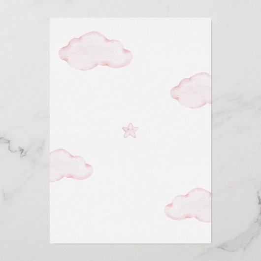 バーリーウェイテディベアーガールベビーシャワーバラ金ゴールド 箔招待状 (裏面)