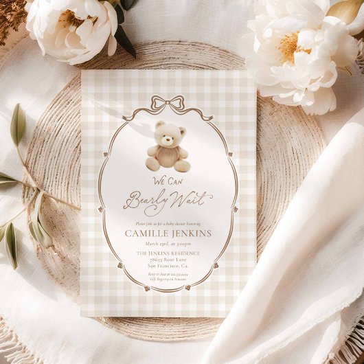 バーリーウェイテディベアーギンガムベビーシャワー招待状 招待状