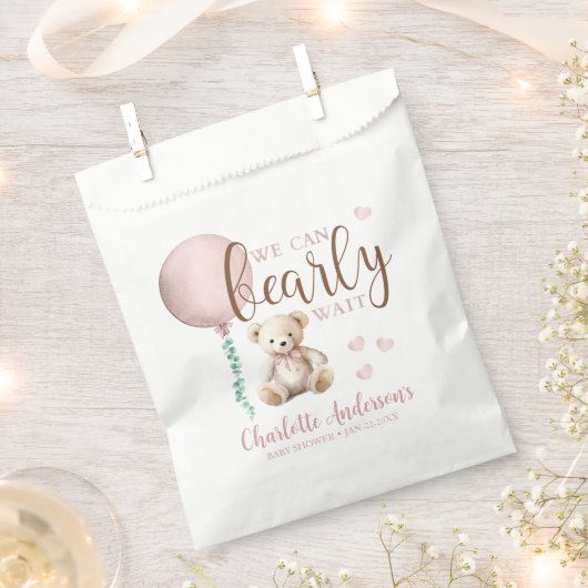 バーリーウェイピンクテディベア赤ちゃんシャワー優先バッグ フェイバーバッグ (クリップ留めされた状態)