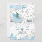 バーリーウェイブルースノーフレークフローラベビーシャワー 招待状 (正面)