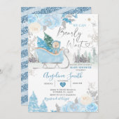 バーリーウェイブルースノーフレークフローラベビーシャワー 招待状 (正面/裏面)