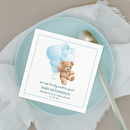 バーリーウェイブルーテディベアナプキンズ スタンダードカクテルナプキン