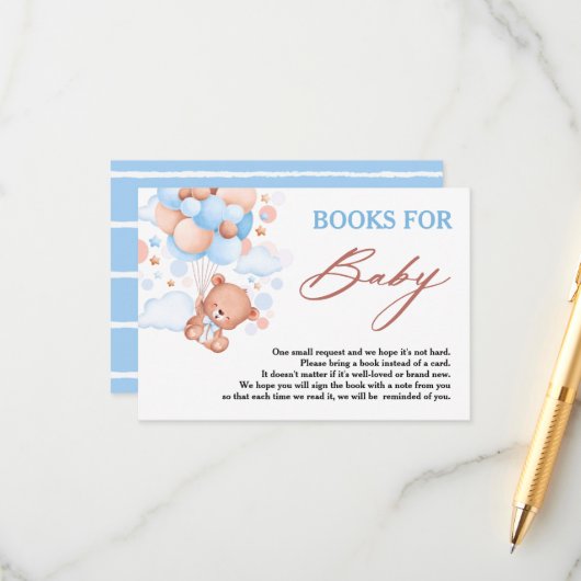 バーリーウェイブルーテディベアブックスフォーズベビー エンクロージャーカード (正面/裏面インサイチュ)