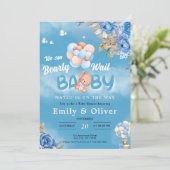 バーリーウェイブルーテディベアーベビーシャワー招待状 招待状 (スタンド正面)
