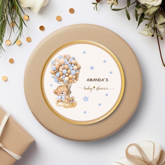 バーリーウェイブルーベアヴィンテージベビーシャワー ラウンドシール